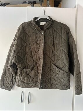 Z Supply Quilted Olive Snap-Front Puffer Jacket